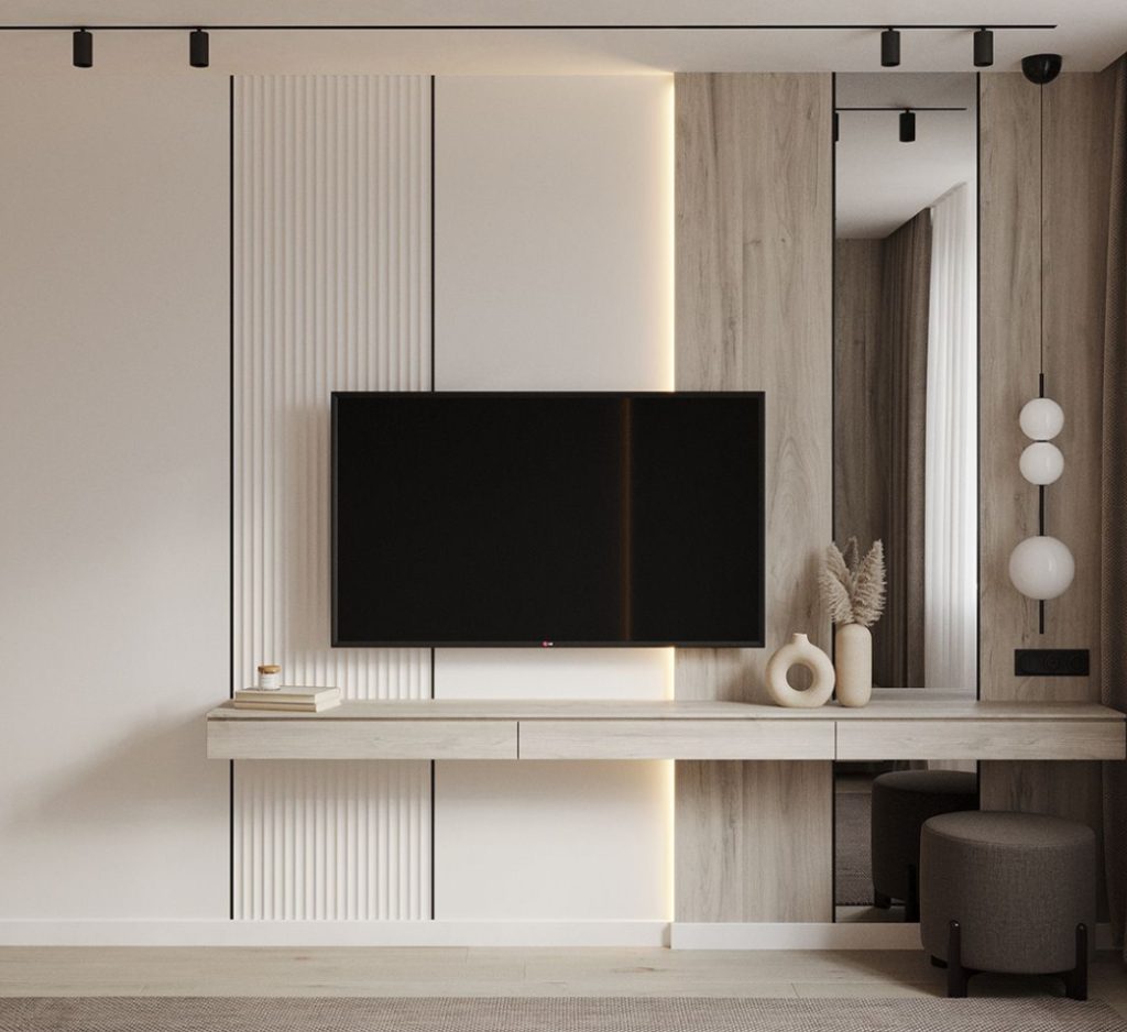 Rules for designing a TV area in a modern living room IQ Kitchens works