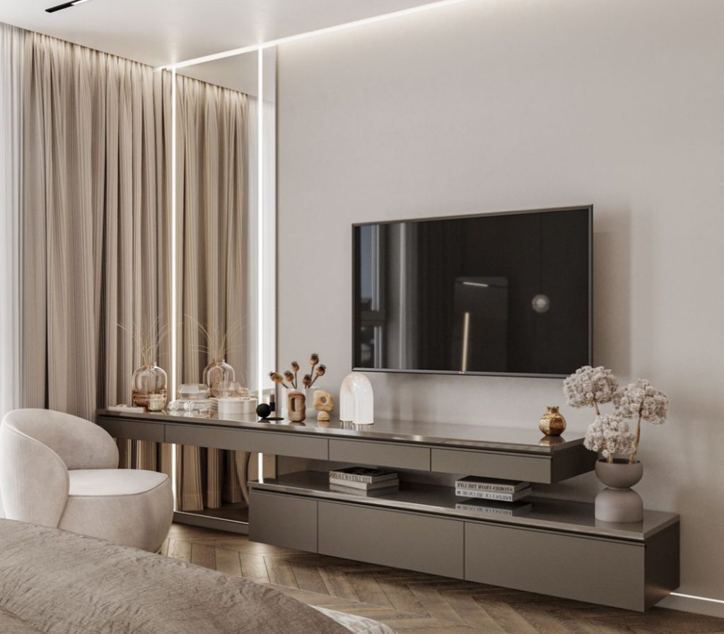 Rules for designing a TV area in a modern living room IQ Kitchens works